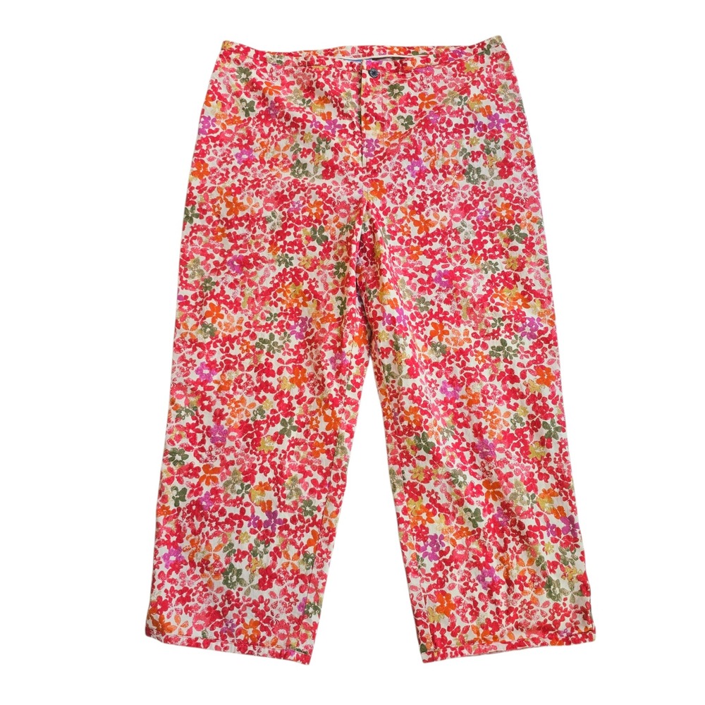 So Blue Sigrid Olsen Floral Print Cropped Cotton Pants Women's Trousers Large